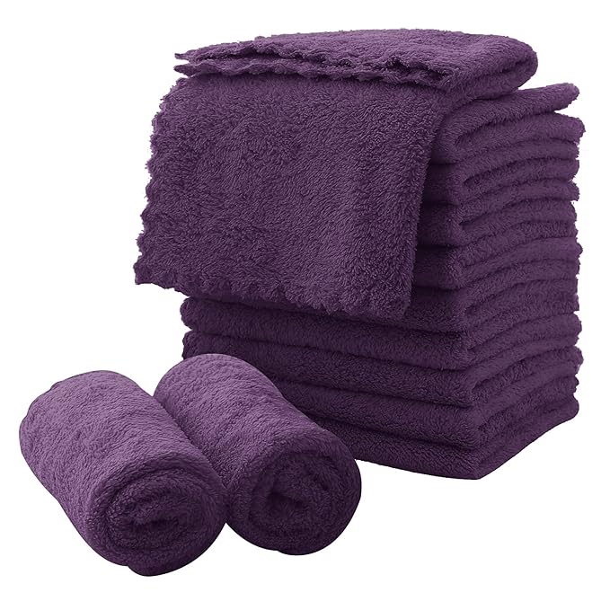 MOONQUEEN Microfiber Facial Cloths Fast Drying Washcloth 12 Pack - Premium Soft Makeup Remover Cloths - Grape Purple