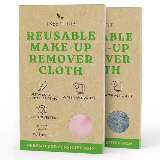 Tree To Tub Reusable Makeup Remover Cloth Set (Pink & Gray) – Ultra Gentle Face Towels for Waterproof Makeup Removal with Just Water – Hypoallergenic, Dual-Sided, Machine Washable & Eco-Friendly