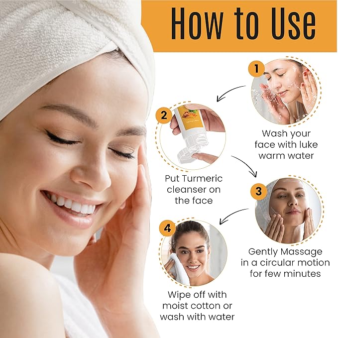 Turmeric Facial Cleanser – Natural Anti-Aging Exfoliating Turmeric Face Wash for Glowing Skin – Helps Clear Acne Scars, Dark Spots, Sun Damage & Discoloration – 5 oz
