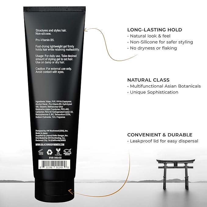 Blackwood For Men BioFuse Hair Sculpting Gel - Long Lasting Hold - Natural Vegan Formula Hair Styling Product for All Hair Types - Sulfate Free, Paraben Free, & Cruelty Free (4.23 Oz)