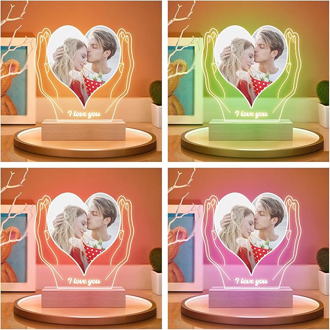 Personalized Anniversary Couple Gifts for Women & Men, Custom Picture Frame with Photo, Personalized Photo Frame with Night Light, Christmas Birthday Gifts for Her Him Girlfriend Boyfriend