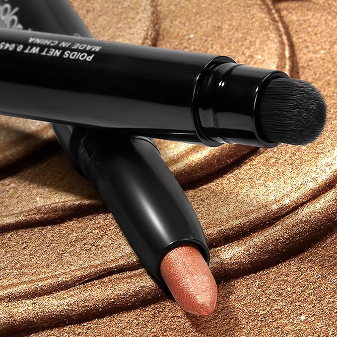 longwear cream eye shadow sticks(02 Rose Gold Shimmer),Smudge-Proof,Waterproof Eyeshadow,Silky Formula Glitter With Makeup Brush,Rose Gold Sheer Shimmer