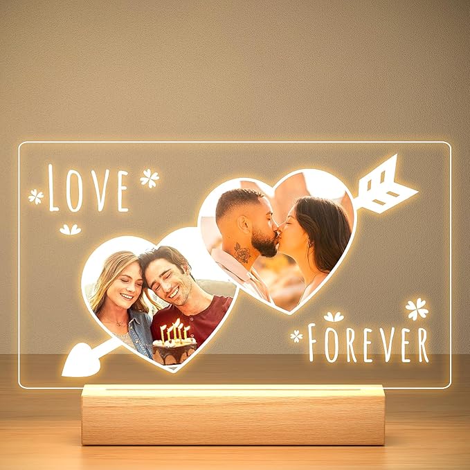 Custom Picture Frames with Photo, Personalized Photo Frame with Night Light, Customized Picture Frame, Personalized Christmas Anniversary Birthday Gifts for Women Men Girlfriend Boyfriend