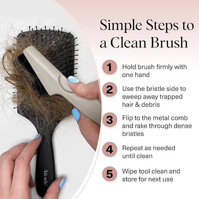 Kitsch Hair Brush Cleaner Tool | Double-Sided 2-in-1 Brush Cleaner for Hair Brushes & Combs | Eco-Friendly Cleaning Tool with Pick & Bristles, Perfect Gifts for Women | Hair Stylist Essentials