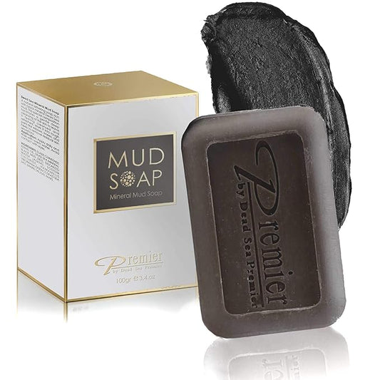 Premier Dead Sea Mineral MUD bar Natural body wash, face wash, hand soap, for all Skin Types. Therapeutic and Antibacterial, helps with Acne, Rosacea, Eczema and Psoriasis, 3.4 Oz