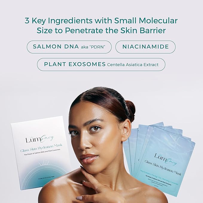 LúmEnvy Glass Skin Hydration Mask | Salmon DNA (PDRN) & Centella Collagen Face Mask - Deep Hydration, Pore Refining, Brightening & Firming Bio-Cellulose Facial Sheet for Radiant Glow