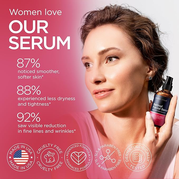 Retinol Serum for Face (2Oz) with Hyaluronic Acid, Vitamin E & Aloe Vera - Anti-Aging Serum