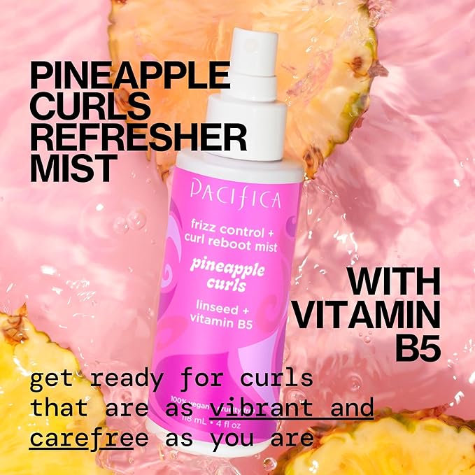 Pacifica Beauty Pineapple Curls Curl Cream & Refresher Mist Set for Curly & Coily Hair – Defining Cream + Day 2 Curl Refresh Spray, Enhances Definition, Tames Frizz, Vegan & Cruelty-Free