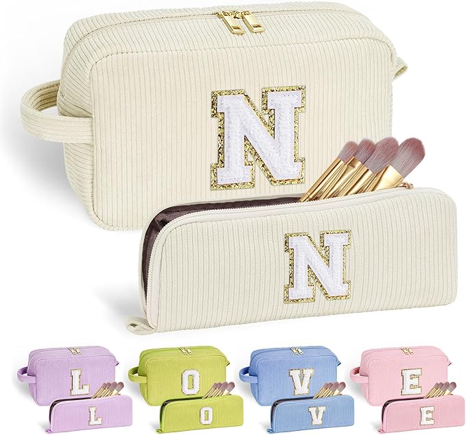 YOOLIFE Initial Travel Makeup Bag Cosmetic Bag - Teen Girl Gifts Trendy Stuff Friend Birthday Gifts for Women Teen Girl Kids