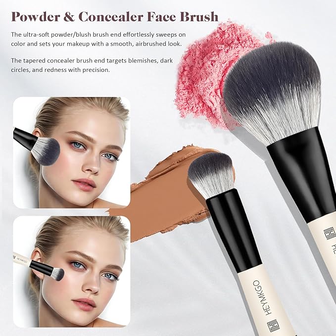 HEYMKGO Makeup Brushes Set, 4Pcs Professional Dual-ended Foundation Contour Power Face Eyeshadow Brush set for Liquid,Cream, Powder for Blending Contouring Makeup Tools- Great for Travel Use, Black
