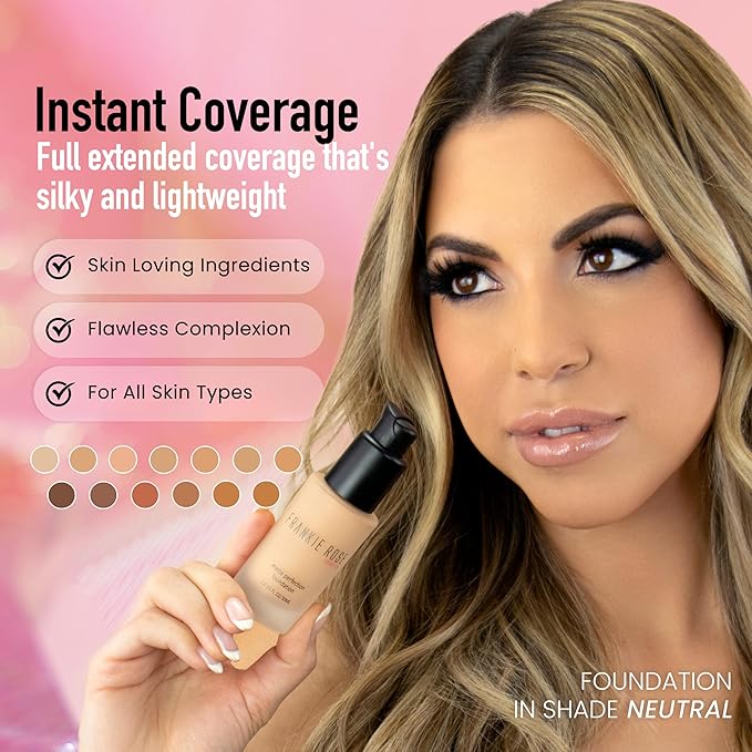 Frankie Rose Cosmetics Matte Perfection Foundation Makeup – Long-Lasting, Hydrating Foundation for Semi-Matte Finish - Full Coverage for All Skin Types - (Olive) 1.0 US fl oz / 30 ml