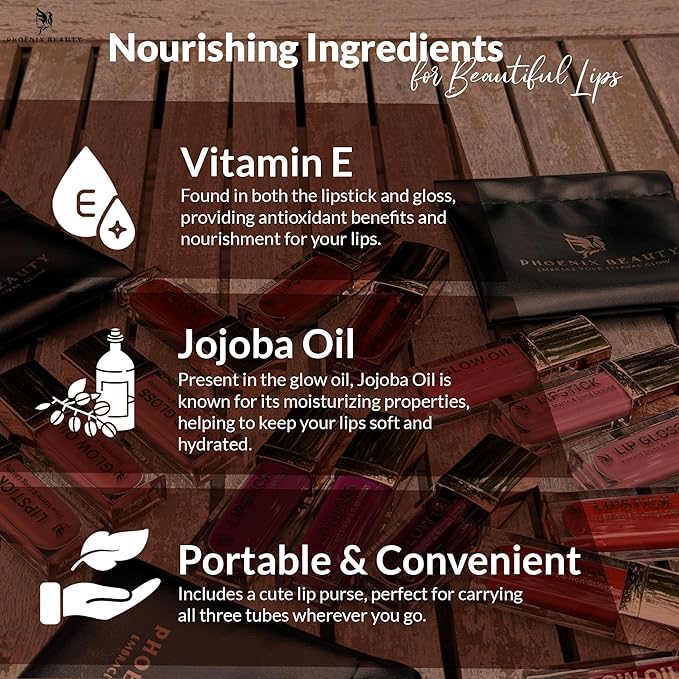 Lip Trio – Matte Red Lipstick + Gloss & Lip Oil | Smudge-Proof Lipstick + Hydrating Lip Care with Jojoba and Vit-E | Vegan, Clean, Non-Toxic, Summer-Ready Gift Set (Scarlet Flame)