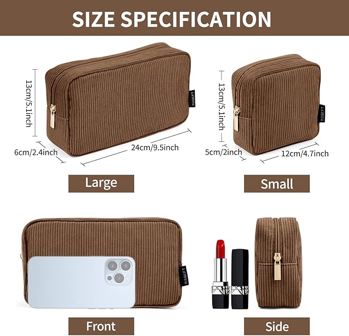 MAGEFY Small Makeup Bag for Purse Mini Cosmetics Bag Corduroy Cute Cosmetic Pouch for Women with Slip-in Pockets