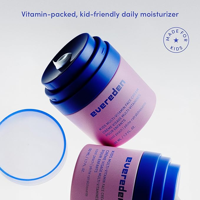 Evereden Kids Face Cream: Cool Peach, 1.7 oz. | Face Lotion | Clean and Non-Toxic Face Moisturizer | Multi-Vitamin Skin Care for Kids | Pack of 2