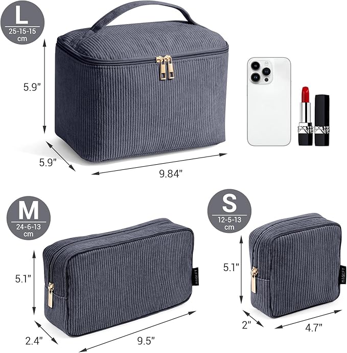 MAGEFY Small Makeup Bag for Purse Mini Cosmetics Bag Corduroy Cute Cosmetic Pouch for Women with Slip-in Pockets
