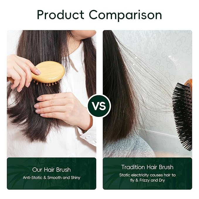 MRD Bamboo Hair Brush Set, 4-Piece Detangling Hairbrush and Comb Kit, Paddle Brush for Women Men Kids, All Hair Types-Gift Box
