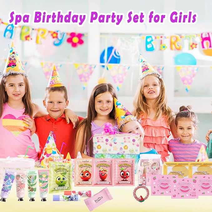 100Pcs Spa Party Supplies for Girls,Spa Party Favors Skincare Fruit Face Masks,Lip Masks,Under Eye Patches,Hand Cream,Lip Balm,Compressed Towel,Hair Tie,Spa Birthday Sleepover Party Supplies for Women