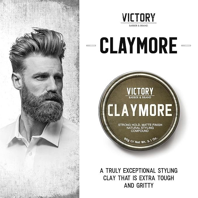 Victory Barber & Brand Claymore Men's Strong Hold Matte Finish Clay Pomade | Made in the USA for the Rough and the Ready