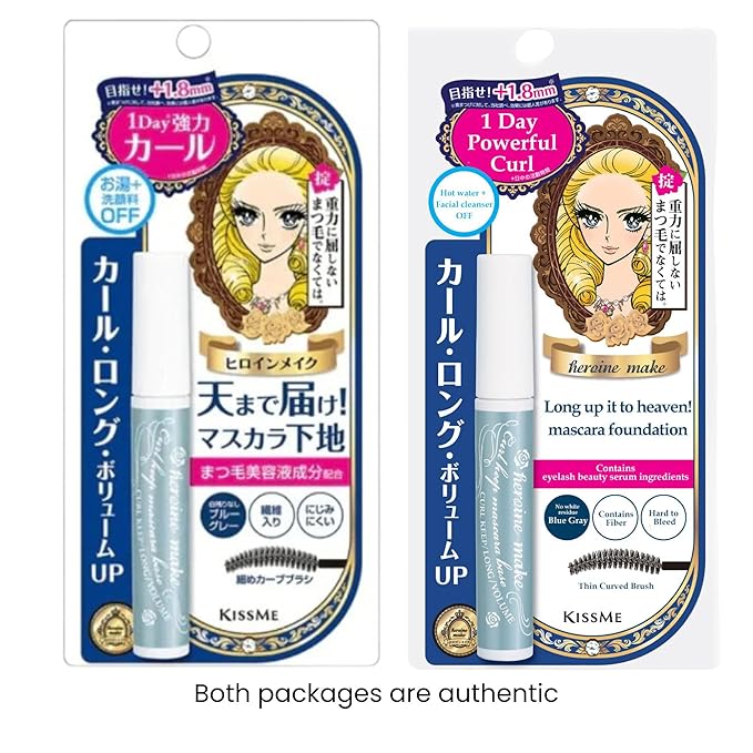 HEROINE MAKE by KISSME Lash Mascara Volume and Length, Smudge Proof & Waterproof Mascara for Women, Eye Makeup Base with Argan Oil, Japanese Organic Fiber, Voluminous Curl-Enhancer, Blue Grey, 1 EA