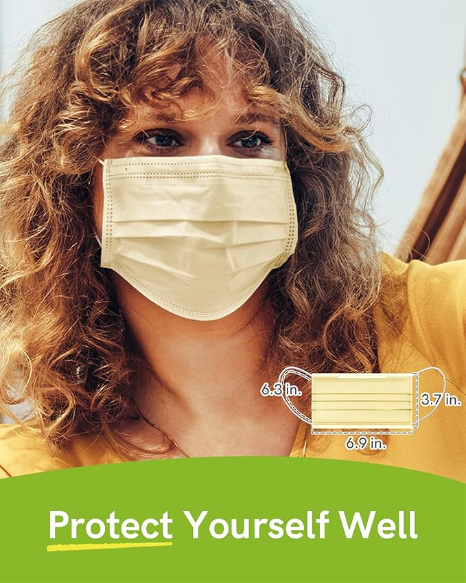 FriCARE Disposable Face Masks, 3-Ply ASTM Level 3 Medical Grade, FSA/HSA Eligible, Breathable & Comfortable for Allergy/Sun Protection, 50 Pack Cream