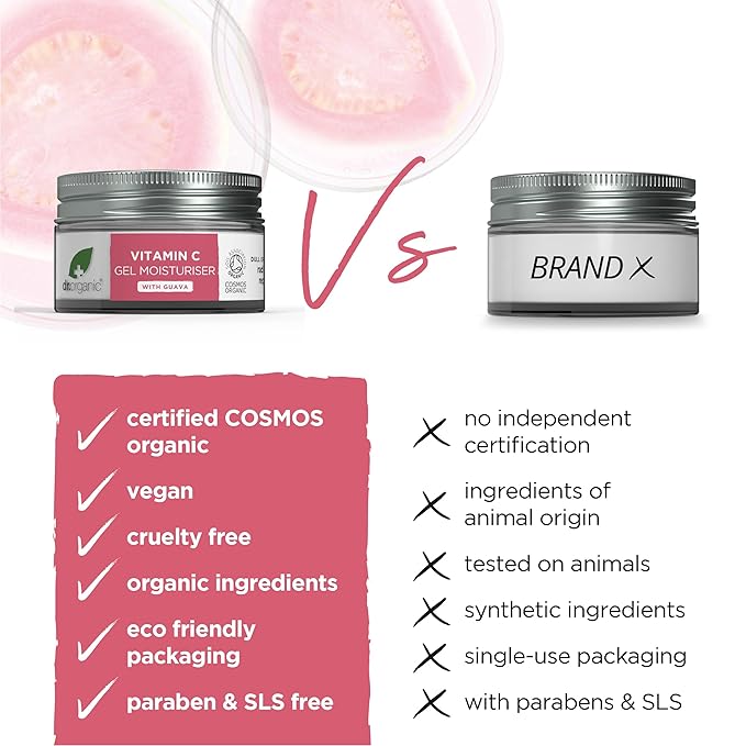 Dr. Organic Vitamin C Gel Moisturizer | Brightening and Moisturizing for Dehydrated Skin, Natural, Vegan, Cruelty-Free, Paraben & SLS Free, Certified Organic, 50 mL / 1.7 fl oz