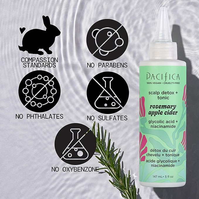 Pacifica Scalp Detox Tonic – Rosemary Apple Cider Scalp Exfoliator, Apple Cider Vinger Hair Rinse w/ Salicylic Acid for Clarifying Build Up, Vegan Treatment and Pre Shampoo Cleanser - 5 oz