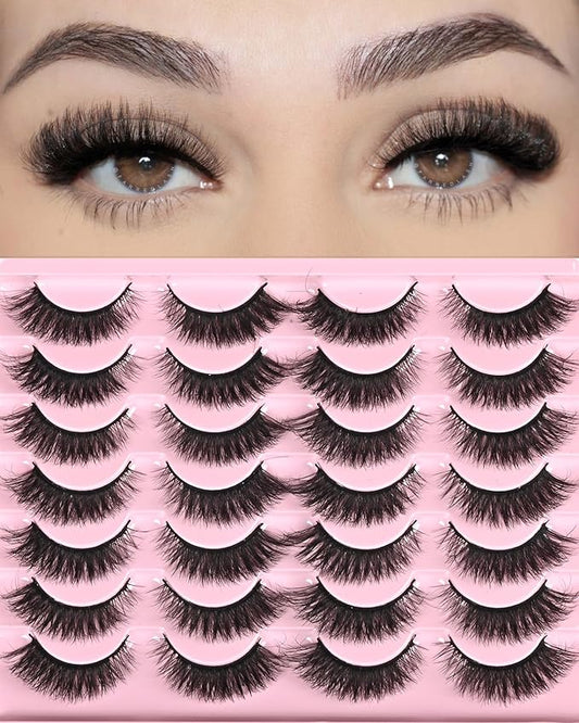 FARRED Natural Lashes Short Eyelashes Wispy False Mink Lash Pack 14 Pair Fluffy Cat Eye Strip Eyelash that Looks Like Extensions Small Fake Lashes for MUA and Beginners Daily Makeup (F14 | 8-15mm)