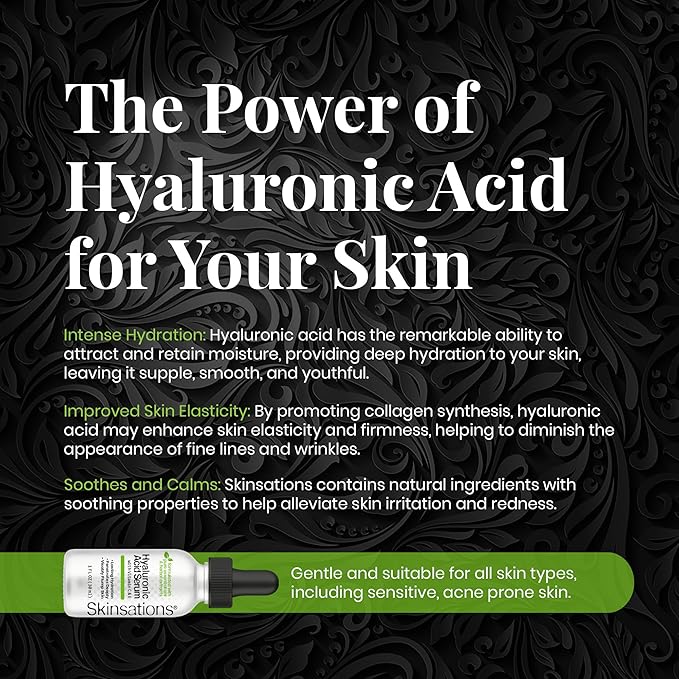 Skinsations - Hyaluronic Acid Serum for Face | Daily Moisturizer with Organic Botanical Extracts | Vitamin C, Vitamin E, Jojoba Oil, Witch Hazel, Green Tea Extract