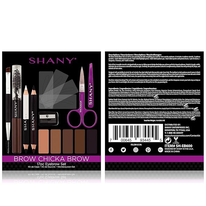 SHANY Brow Chicka Brow Eyebrow Set - 17 Piece Eyebrow Makeup Kit with Brow Powder, Brow Gel, Dual Ended Pencils, Stencils, Scissors, and Tweezers - All Hair Colors