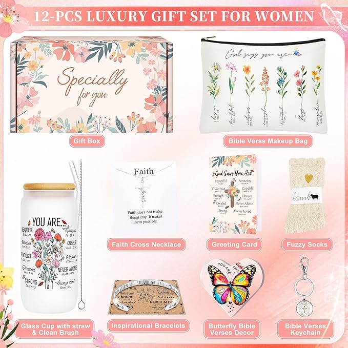 12PCS Christian Gifts for Women Faith,Inspirational Gifts for Women,Christian Birthday Gifts,Spiritual Religious Gifts, Get Well Soon Gifts for Mom,Friends,Sister,Wife,Girlfriends