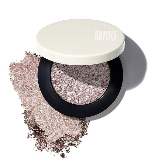 MAKE Beauty Multi-Chromatic Eye Shadow. Metal Reflecting Luminous Foil Finish Creamy, Buildable, Dimensional Long-wear, Crease-proof Powder Eyeshadow, Multichrome Shade - Quartz, Taupe