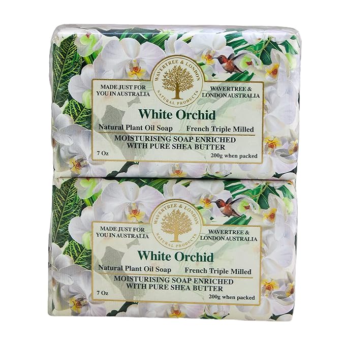 Wavertree & London White Orchid Scented Natural Soap (2 Bars), 7oz Moisturizing French Triple Milled Soap Bars enriched with shea butter - Pure Plant Based Bath & Body Bars for All Skin Types