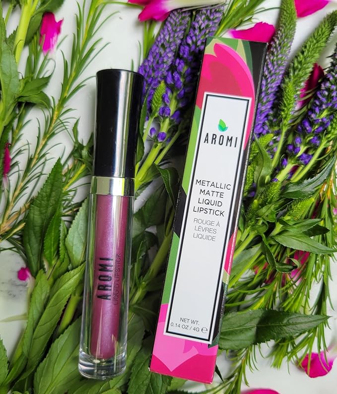 Aromi Metallic Liquid Lipstick | Long-lasting, Waterproof, Lip Color with Shimmery Finish, Vegan, Cruelty-free, Gluten and Paraben Free, Made in USA, Handmade (Vulgar Violet)