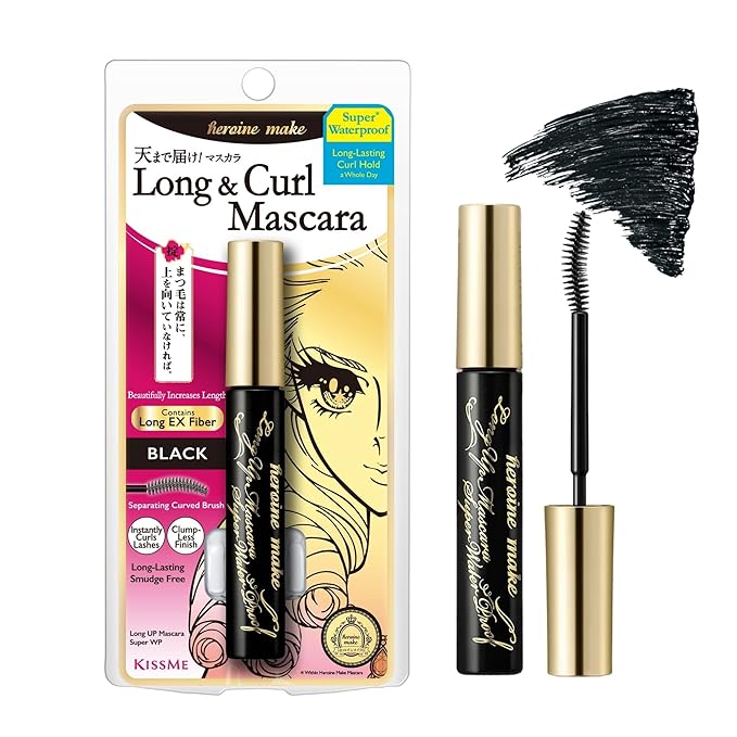 HEROINE MAKE by KISSME Waterproof Mascara Black | Tubing Mascara Volume and Length by Defining Fiber for Long and Curl Eye Makeup for Women, Made in Japan, Black, 1 EA