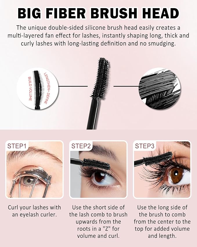 Grey+Blue Waterproof Mascara, Lashes Extension Mascara with Dual-Sided Brush, Great for Lengthening and Volumizing Eyelashes, Colored Tube Máscara Fiber No Clumping, Long Wear, Smudge-Proof -D