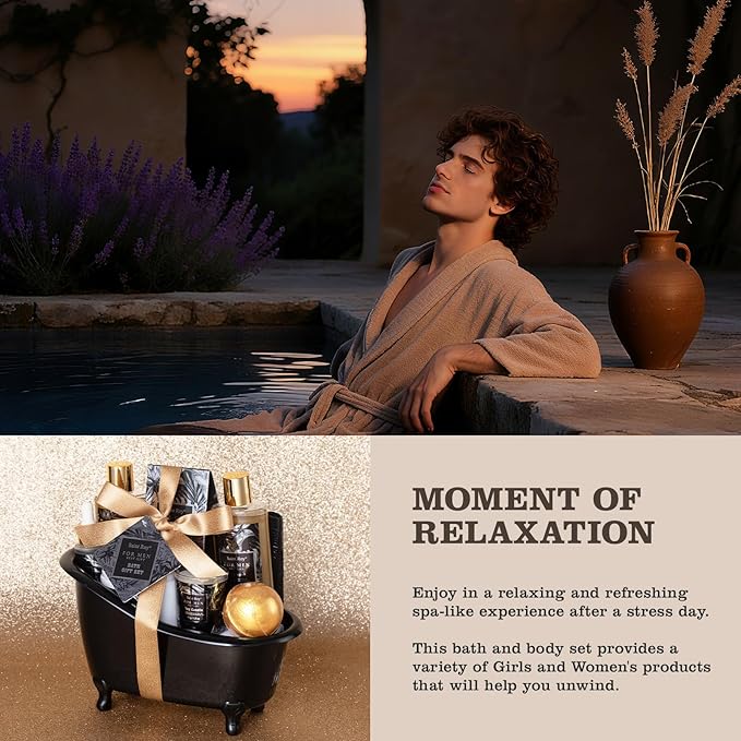 Gift for Dad Spa Gifts for Men, Bath & Body Kit, Spa Gift Set, Man Spa Basket Set for Dad, Mens Perfume Bath and Body Gift Set, Ideal Christmas Birthday Self Skin Care Set for Man Leather Wallet