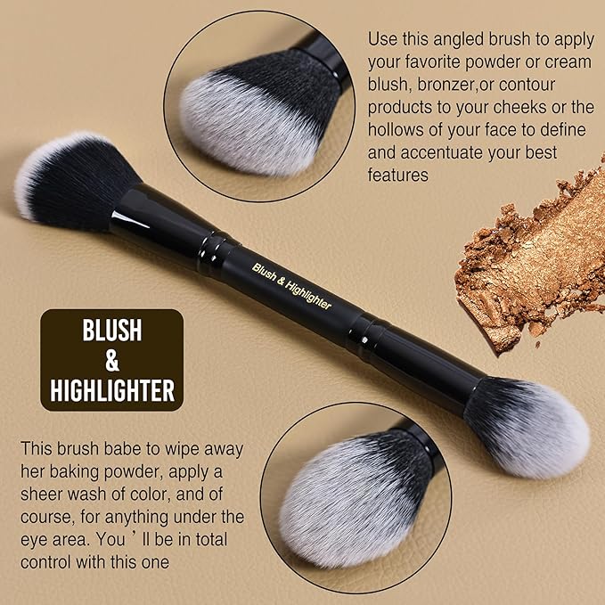 LORYP Foundation Brush Contour Bronzer Brush Double Ended Blush Highlighter Brush for Blending Liquid Powder Concealer Cream