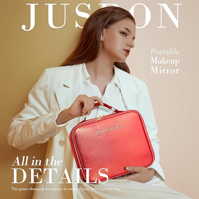 JUSRON Travel Makeup Bag (Red, Medium)