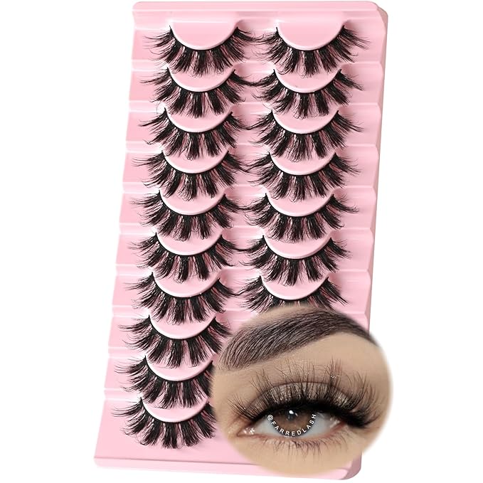 FARRED Fluffy Lashes Natural Eyelashes Short Wispy Doll Eye Lash Strips 10 Pairs Separated Volume Eyelash Pack 17mm Dramatic Wispies Fake Strip Lashes Clusters Cat Eye Pestañas Spiky Look