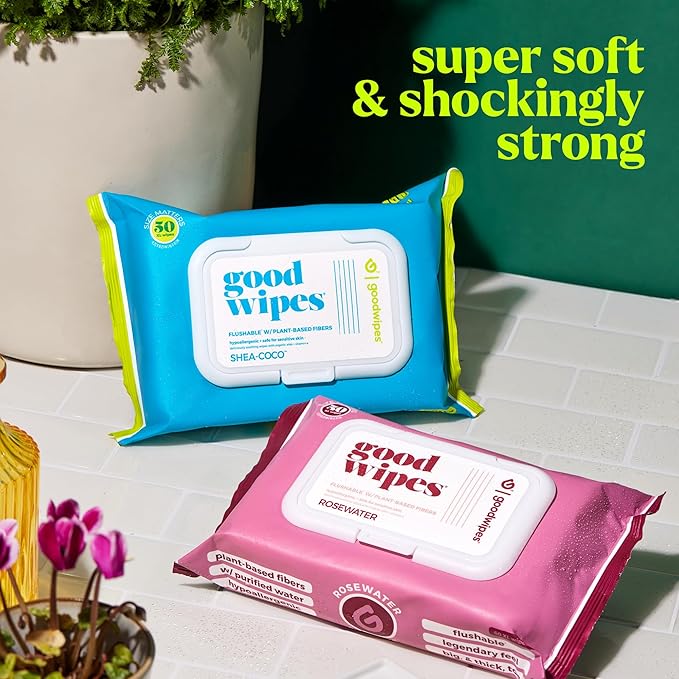 goodwipes Flushable Butt Wipes - Vitamin E & Aloe - Sewer & Septic Safe - Extra Large Adult Wet Wipes For Women & Men - Bathroom Essentials - Rosewater, 418 Count (8 Packs + 1 Travel)