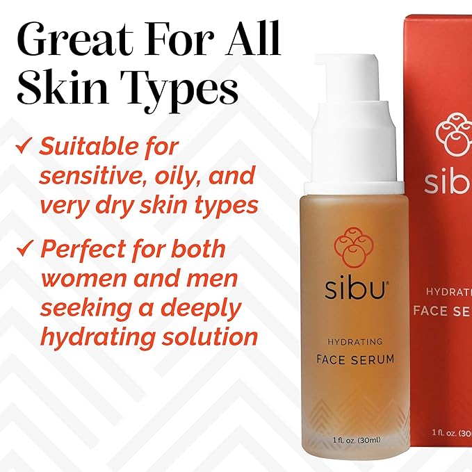 Sibu Hydrating Facial Serum, Made From Premium Sea Buckthorn Oil & Hyaluronic Acid (1oz) – Hydrates Dry Skin, Brightens Complexion & Reduces Blemishes