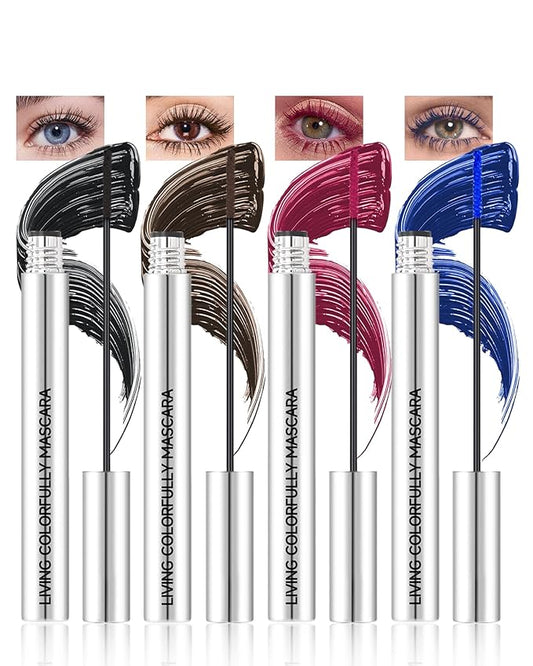 Colored Mascara Set, Black Brown Burgundy Blue Waterproof Liquid Curling Colorful Mascara for Eyelashes, Lengthening Long Lasting Lashes Volume and Length,Christmas Cosplay Party Makeup Gift for Women