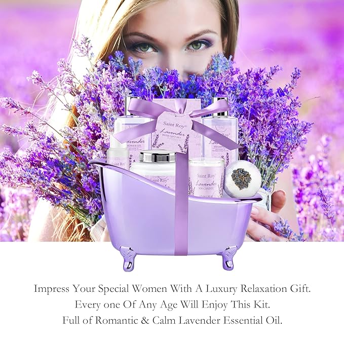 Lavender scented gifts for mom Spa Gift Baskets for Woman - spa baskets for women gift Lavender Gifts for Women, Bath Set, Christmas Gifts for Women, Home Spa Kit Gifts for Her, Mothers Day
