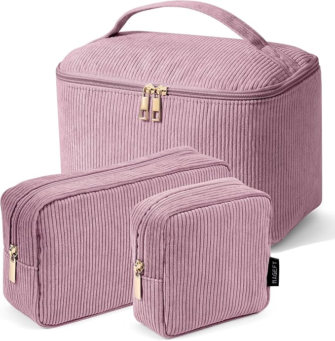 MAGEFY Small Makeup Bag for Purse Mini Cosmetics Bag Corduroy Cute Cosmetic Pouch for Women with Slip-in Pockets