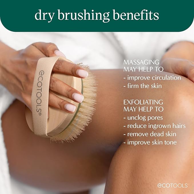 EcoTools Dry Body Brush, Cruelty-Free Bristles Exfoliate & Smooth Skin, Dry Brushing Removes Flaky Skin, May Help Improve Circulation & Tone, Eco-Friendly Skincare Tool, Vegan & Cruelty-Free, 1 Count