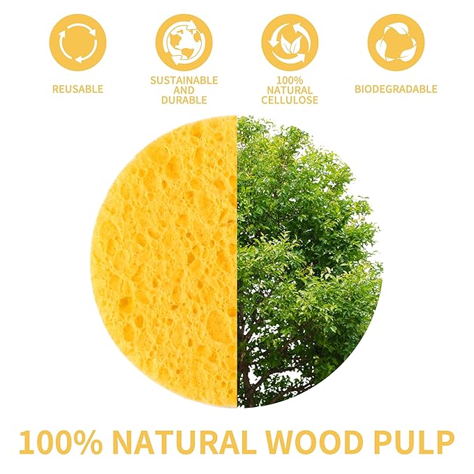 100-Count Compressed Facial Sponges, Natural Cosmetic Spa Sponges for Facial Cleansing, Exfoliating Mask, Makeup Remover, Travel Face Sponges - Yellow