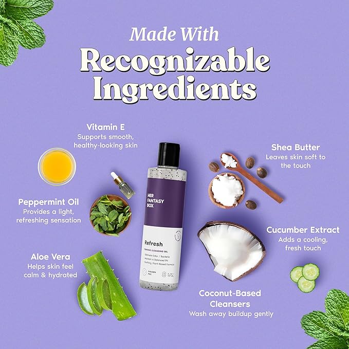 Her Fantasy Box | Refresh pH Balancing Shower Gel - Natural Feminine Hygiene Solution for Gentle Cleansing, Odor Control, and Skin Nourishment - pH-Balanced Formula for All Skin Types (16 oz)