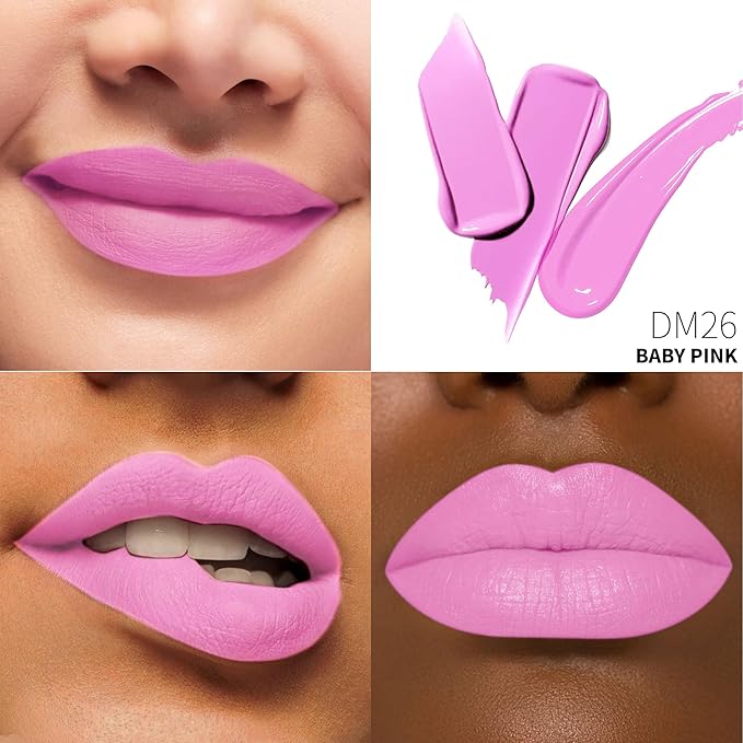 Pink Lipstick Matte for Women Superstay Long Lasting Lipstick Smudgeproof Liquid Lipsticks Cruelty Free Lip Makeup (DM26 Baby Pink)