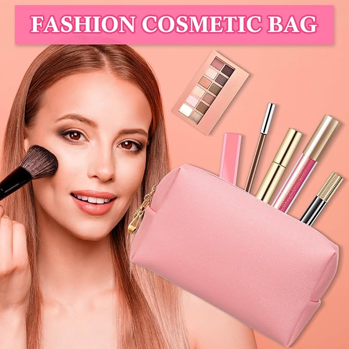 Kigeli 15 Pcs Aesthetic Makeup Bags PU Leather Cosmetic Pouches Waterproof Plain Toiletry Bags Makeup Pouches Bulk for Women Party Gift Travel Storage Organizer(Pink)