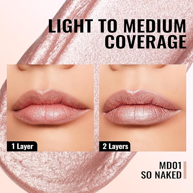 Oulac Pink Nude Metallic Shine Lipstick for Women, Dual Use for Lips & Eyeshadow, Long Lasting Lip Gloss, Metallic Matte High Impact Lip Color No Transfer Vegan Formula, 4.5ml, MD01